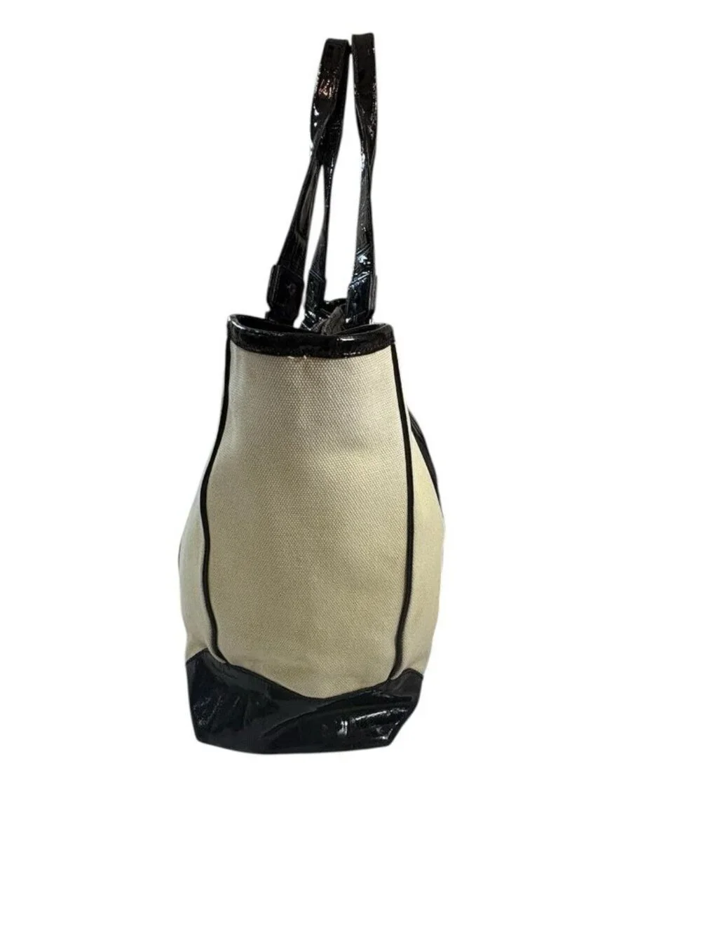TORY BURCH PATENT LEATHER/CANVAS TOTE 13”H X 16W